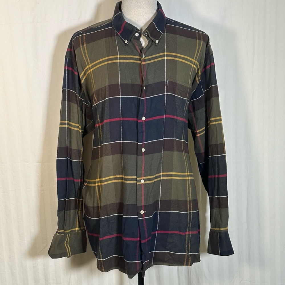 Barbour Mens button down plaid tartan flannel shirt Sz XXL